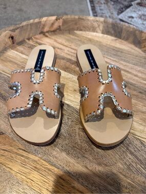 Steven By Steve Madden Tan Slide Sandals with Silver Trim